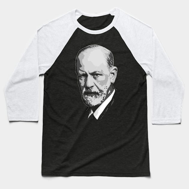 Sigmund Freud Black and White Baseball T-Shirt by Nerd_art